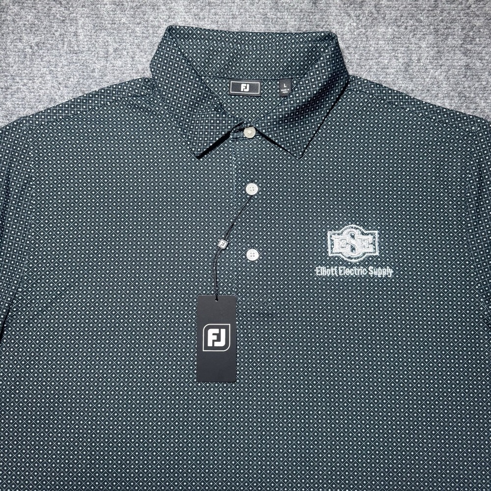 FootJoy FJ Golf Polo Shirt‎ Dot Geo Print Short Sleeve Men Size L Logo NEW NWT